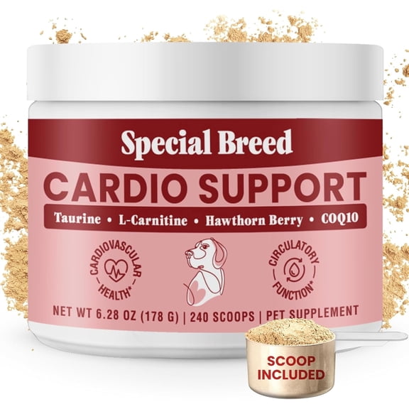 Special Breed Cardio Support for Dogs - Heart Health Support with Taurine, CoQ10, Organic Hawthorne Berry, Powder Supplement, 240 Scoops, 6.28 oz