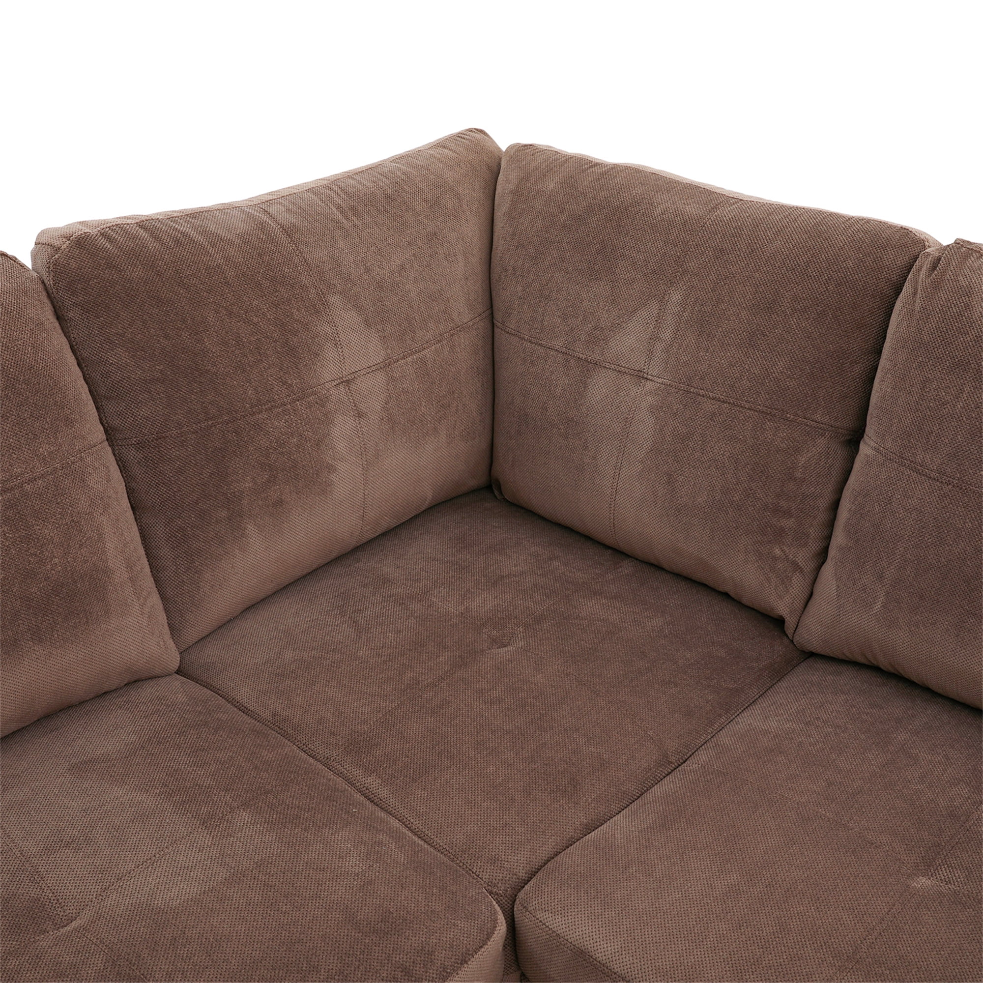 Aukfa 3 Piece L-shape Sectional Sofa Couch w/ Storage Ottoman, Right Chaise, 2 Pillows, Pineapple Velvet, Brown