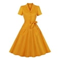 thumbnail image 1 of Robes pour Femmes 2024 Été Oversize Rétro Col en V Manches Courtes Nœud Papillon Bouton Ceinture Jupe Grand Ourlet Robe Rabais de 50 % Liquidation!, 1 of 8