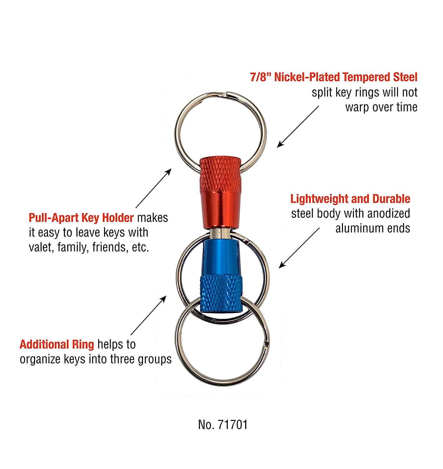 Lucky Line 3-Way Pull Apart Keychain, Blue and Red, 1 Pack 71701