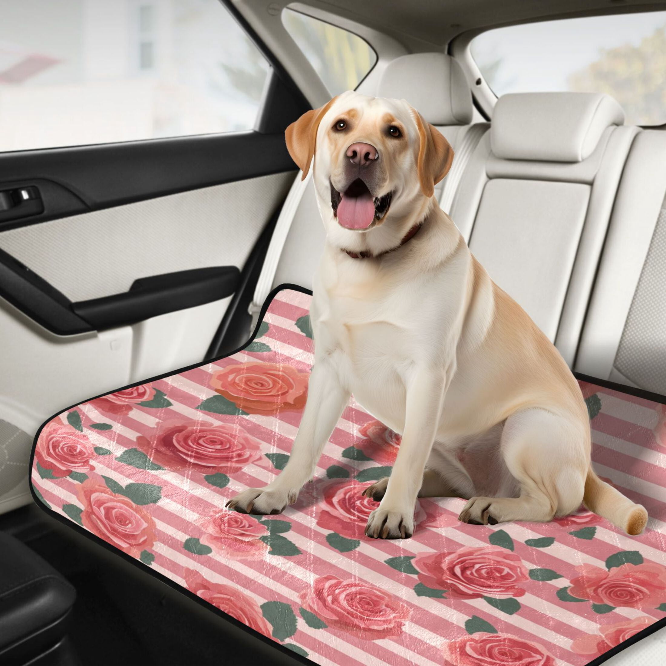 Washable Pet Pee Pads Soft Plush Absorbent Mat Non-Slip Floor Protector for for Dogs & Cats Roses and Stripes Pattern
