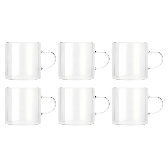ACDANC 10oz Glass Coffee Mugs Set of 6, Clear Borosilicate Espresso Cups with Handle, Lead-Free Tea Cups