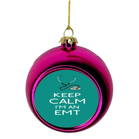 Teal Christmas Baubles Ornaments Medical Keep Calm I'm an EMT in Teal Gift Appreciation Bauble Christmas Ornaments Pink Bauble Tree Xmas Balls ()