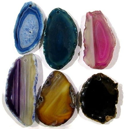 - Zentron Crystal Collection: Set of 12 Polished Agate Slice Pendants with Holes, Velvet Bag
