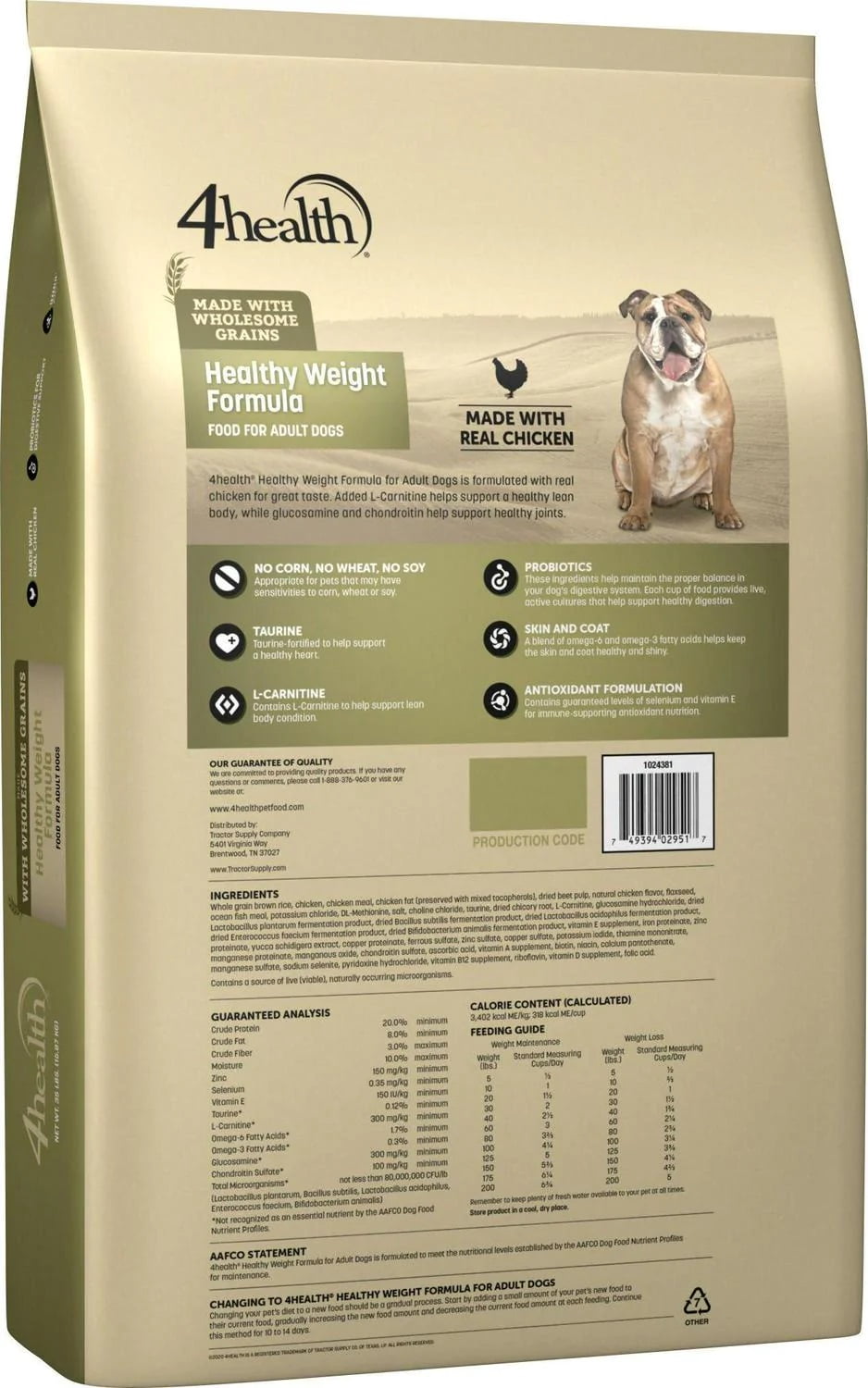 4health 2125 Wholesome Grains Healthy Weight Chicken Formula Dog