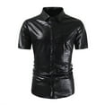 thumbnail image 1 of Pisexur T Shirts for Man , Chemise de Nuit Décontractée pour Homme à Boutons avec Paillettes, Col Rabattu, Manches Courtes, Haut Noir, P Chemises de Golf pour Hommes et Chemises pour Hommes, 1 of 8