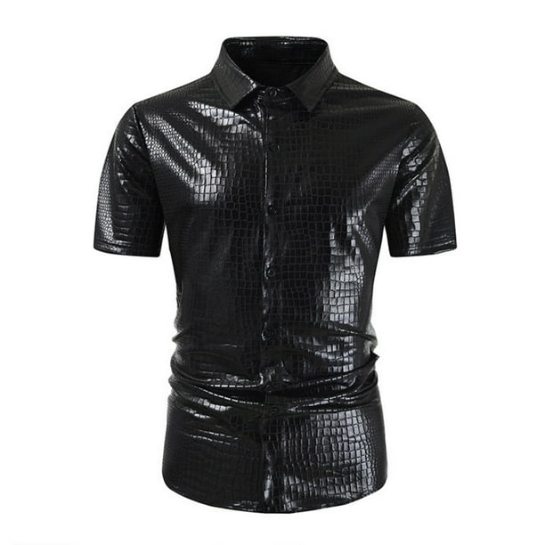 Los Hombres de Manga Corta Botón Abajo Camisa Club Nocturno Botón Casual Lentejuelas Gira-Abajo Cuello Superior, Camisa de Fiesta de Moda