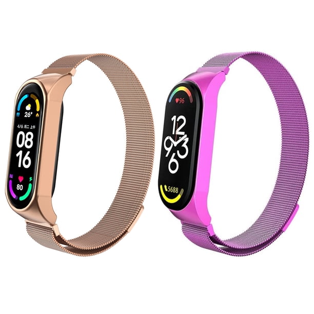 Juego de 2 correas magnéticas metálicas para Mi Band 7, 6, 5, 4 y 3, correas de reloj inteligentes ajustables de acero inoxidable para mujer, hombre, deporte y trabajo