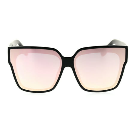 Womens Recess Panel Lens Thick Horn Rim Boyfriend Hipster Sunglasses Black Pink Mirror