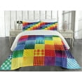 thumbnail image 2 of Ambesonne Retro Quilted Coverlet 3 Pcs, Rainbow Retro Patchwork, Queen Size, Multicolor, 2 of 4
