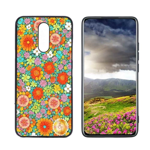 Compatible with LG Solo LTE Phone Case, Retro-Groovy-Floral-Hippie12 Case Men Women, Flexible Silicone Shockproof Case for LG Solo LTE