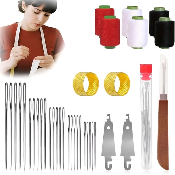 FACEGA Big Eye Steel Sewing Needles Kit 37PCS, 5 Sizes Stainless Steel Needles for Hand Sewing with Case