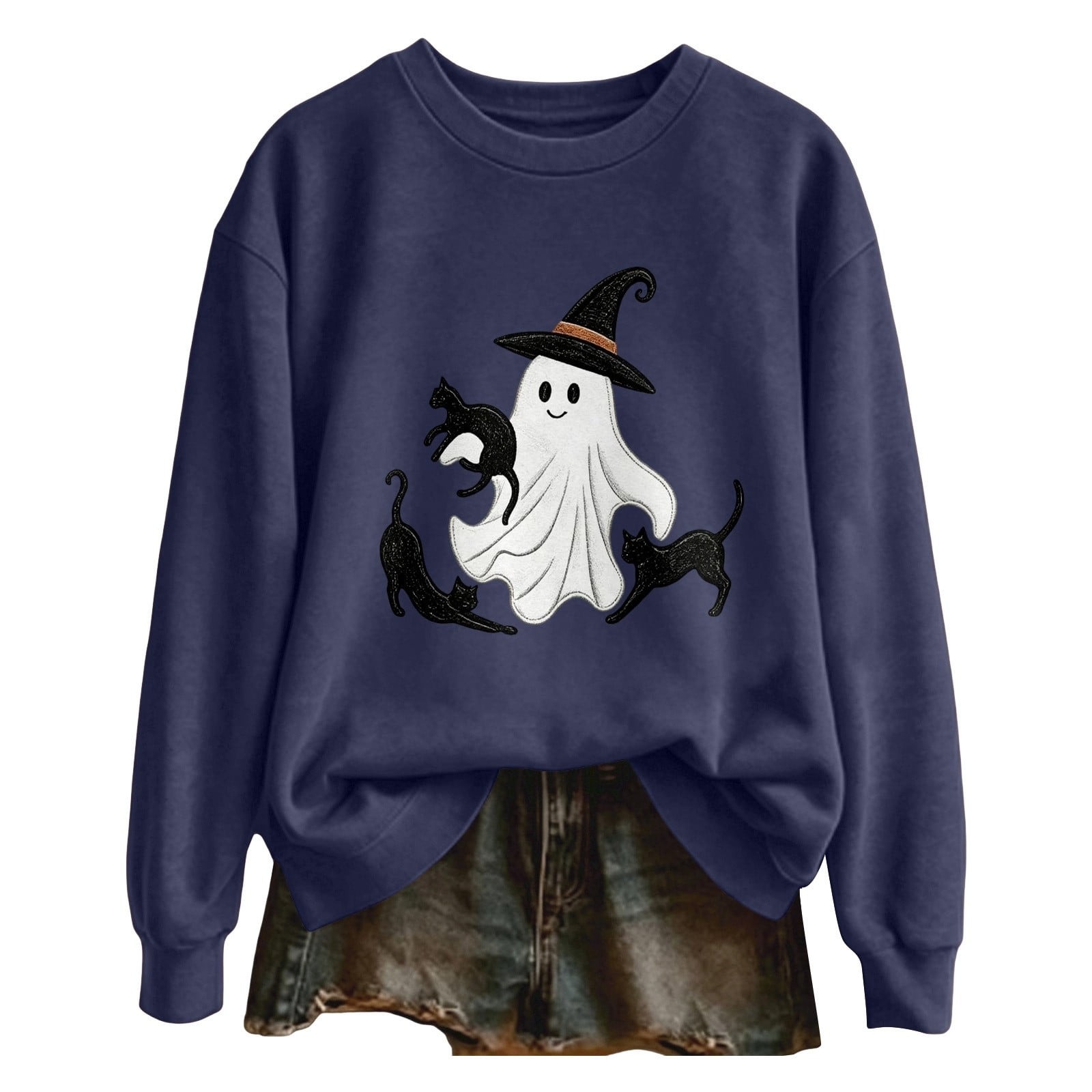 JIAYUE Womens Hoodless Sweatshirt Cozy Crew Neck Long Sleeve Halloween Graphic Print Pullover Tops for Walking Casual Shopping