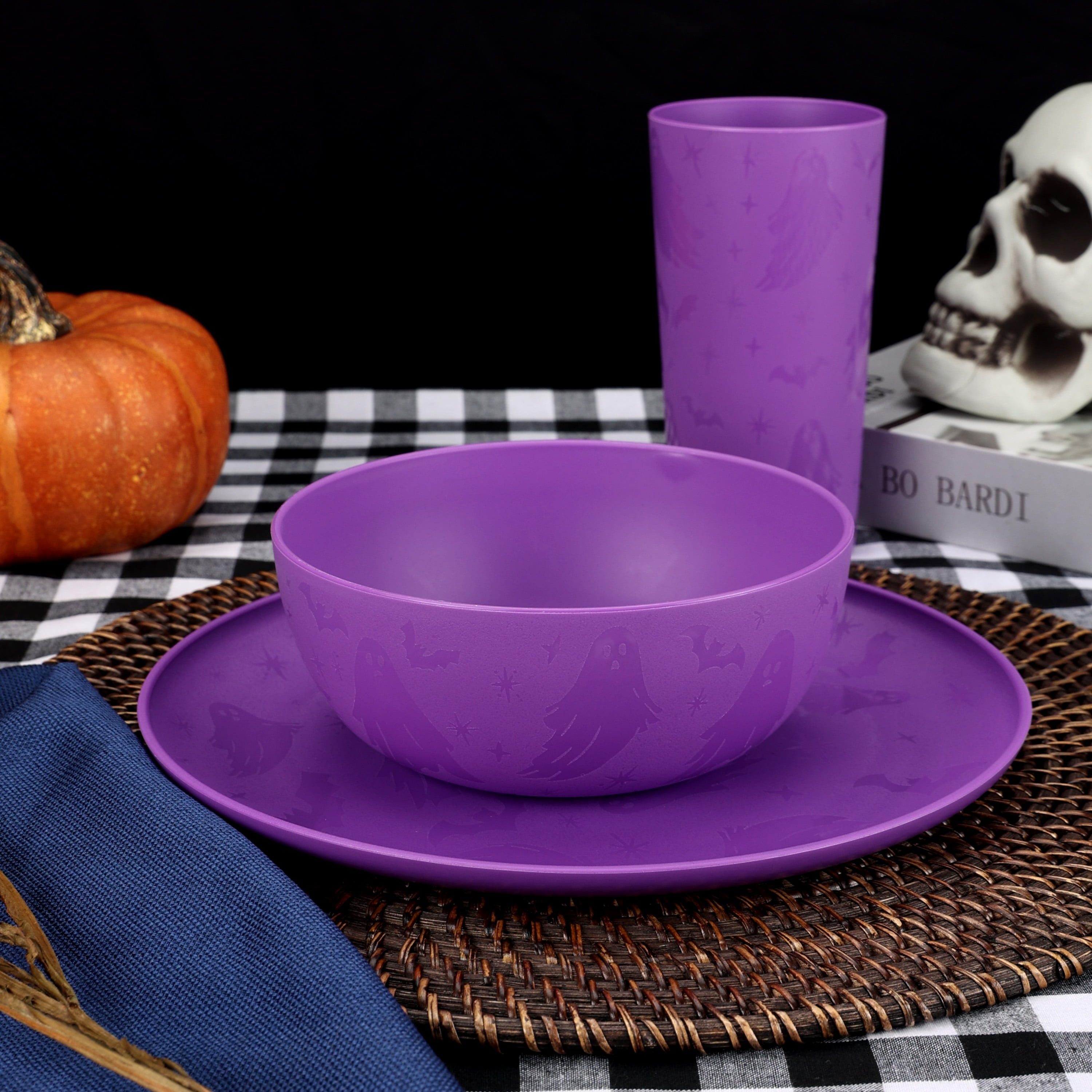 Mainstays 38 Ounce Round Plastic Etched Ghost Bowl, Purple