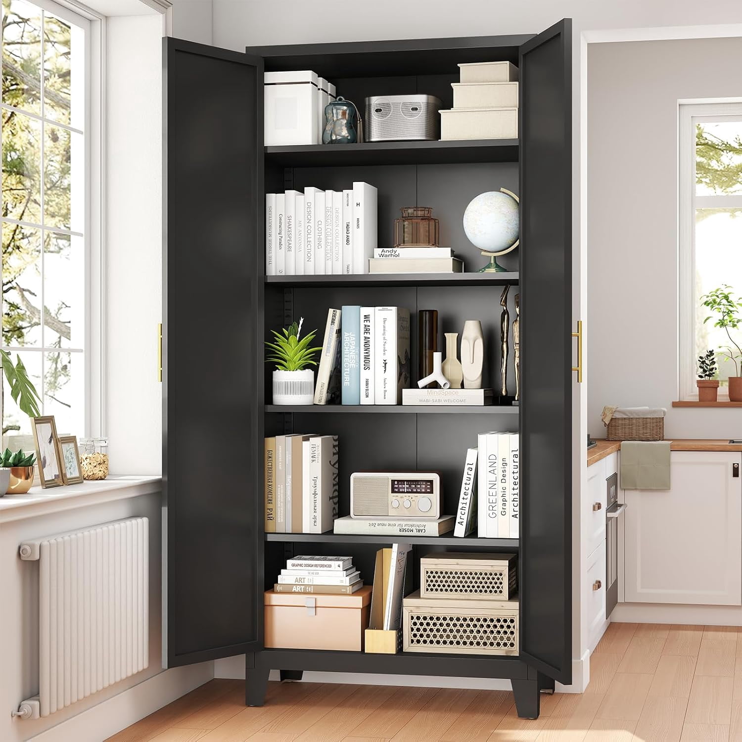 70" Tall Metal Storage Cabinet with 3-Digit Combination Lock, Steel Pantry Cabinet with 4 Adjustable Shelves & 2 Doors, Secure Freestanding Organizer for Home, Office, Garage, Black