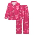 thumbnail image 2 of Valentines Pajamas For Women Set Casual Loose Cozy Cardigan Bow Print Collar Long Sleeve Button Up Loungewear Soft Two Piece Holiday Sleepwear With Pockets Hot Pink M, 2 of 5