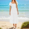 thumbnail image 2 of Zpanxa Square Neck Maxi Dress Women Eyelet Puff Sleeve Smocked Waist Bohemian Ruffle Tiered Summer Dress, 2 of 5