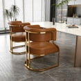 thumbnail image 3 of Set of 2 Brown PU Dining Chairs With Gold Iron Frame for Dining Room, 3 of 8