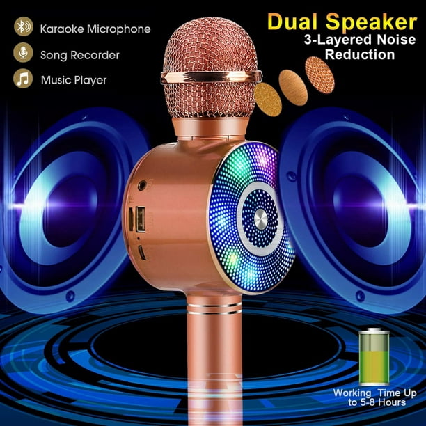 axGear Microphone de karaoké Enfants sans fil Bluetooth Machine de karaoké  Haut-parleur de lecteur micro portable avec LED 