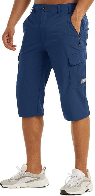 OmicGot Quick Dry 3/4 Capri Pants Men's Casual Mult-Pocket Lightweight  Shorts Outdoor Hiking Tactical Cargo Nylon Pants 