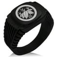 thumbnail image 1 of Stainless Steel Bamboo Kamon Crest CZ Ribbed Needle Stripe Pattern Biker Style Polished Ring, 1 of 1