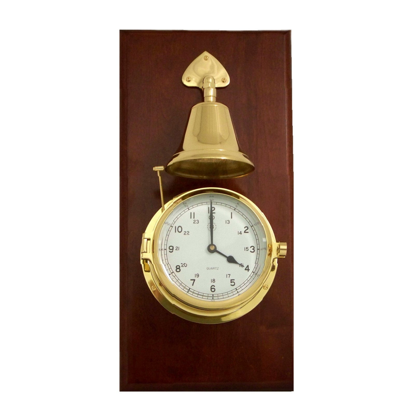 BeyBerk Brass Striking Clock with Bell on Mahogany Tarnish Proof