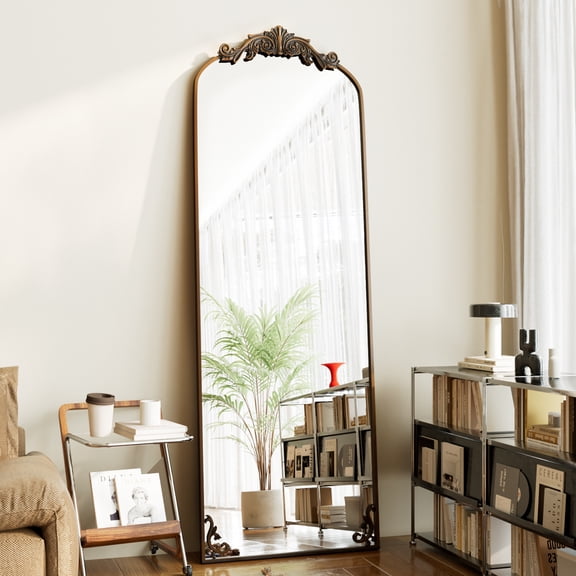 Auromir 21"x64" Vintage Arched Full Length Mirror Antique Metal Floor Mirror with Baroque Style, Antique Bronze