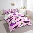 thumbnail image 2 of Manfei Halloween Kawaii Skull Cherry 7-Piece Twin Bedding, Cute Spider Bat Bedding Comforter Set, Pink Purple Black,Reversible, 2 of 7