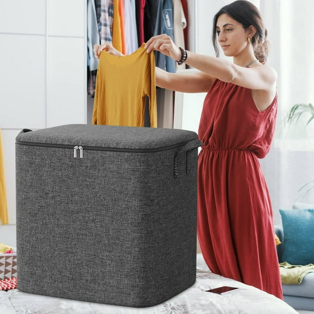Bolsa de almacenamiento de gran capacidad con cierre de cremallera, 1 bolsa de lino con asa para edredones y ropa, tela resistente para organizar el dormitorio y embalar para viajes. Aestivo