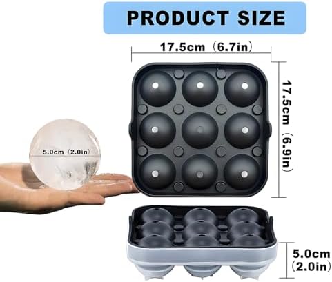 Large Ice Ball Maker with Lid, 9 x 2 Inch Ice Balls - Food Grade, Easy To Fill Round Silicone Ice Tray, Perfect Spheres Craft Ice Maker for Whiskey, Cocktails, Gifting - Black