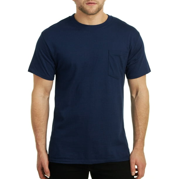 Hanes Short Sleeve Beefy-T Pocket T-Shirts, Navy, Medium