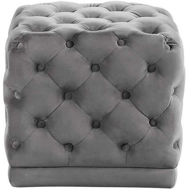 Meridian Furniture Stella Contemporary Velvet Ottoman/Stool in Gray
