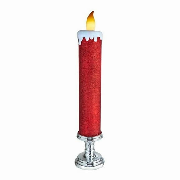 Kurt S. Adler 19.63 in. Battery Operated Red Glittered Candle with Warm White LED Flicker Flame