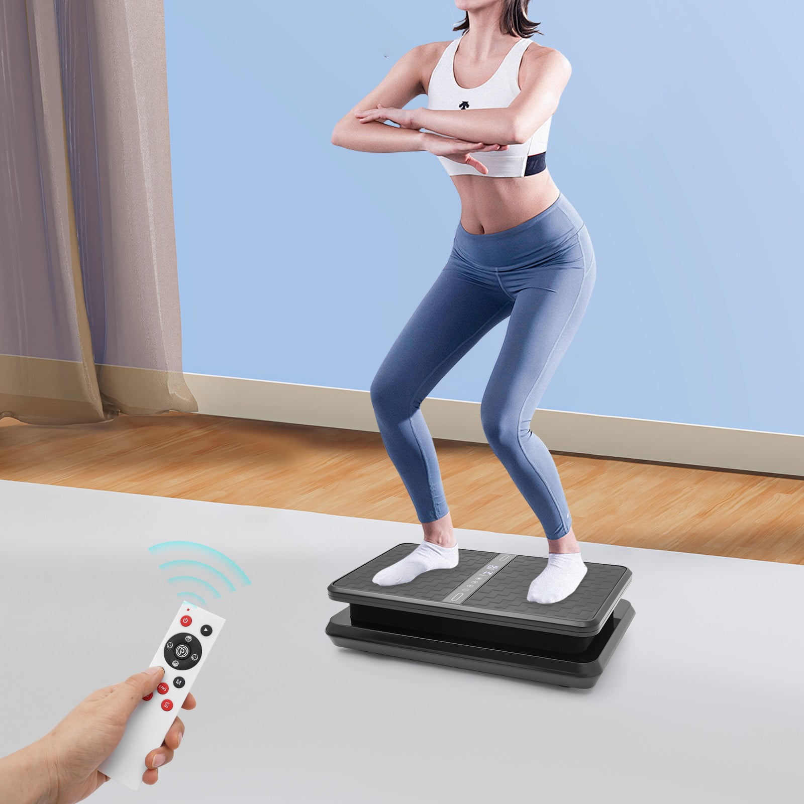 ToppiJoy Vibration Plate Exercise Machine, Remote Whole Body Workout Vibration Platform Loop Bands for Weight Loss, Shaping Black