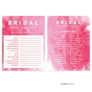 Word Scramble Pink Watercolor Wedding Bridal Shower Game Cards, 20-Pack