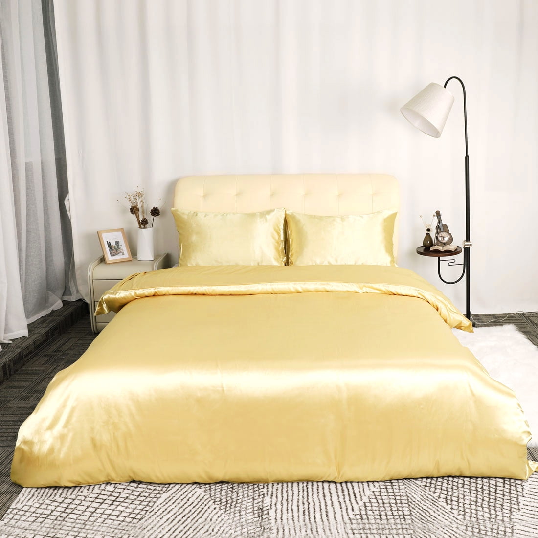 yellow silk comforter