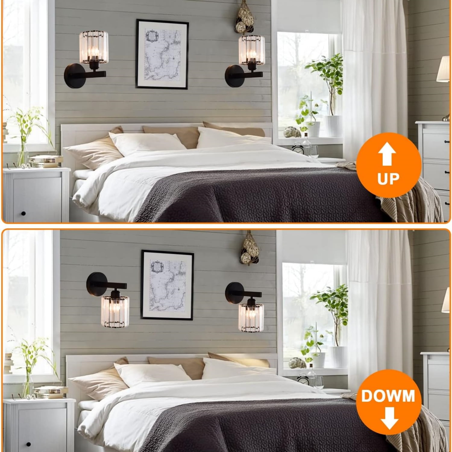 Black Wall Sconces Set of 2, Bathroom Wall Lighting Fixtures Over Mirror, Vanity Light, Modern Glass Shade Wall Lamp Black Indoor Decor for Bedroom Living Room Entryway