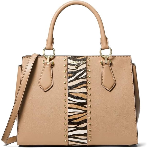 Michael Kors Marilyn Medium Saffiano Leather Satchel, Camel Multi