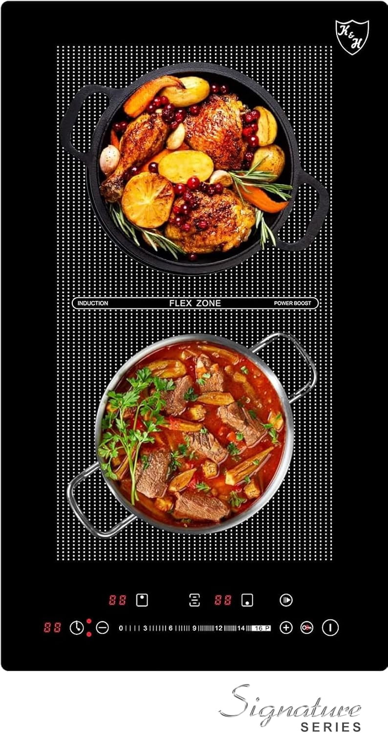 K&H SIGNATURE SERIES 2 Burner 12 Inch Built-in FLEX Electric Stove Top Ceramic Cooktop 220V 3400W IN12-3400FLX