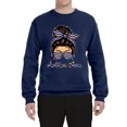 thumbnail image 3 of Autism Awareness Mom Life Messy Hair Bun | Cool Support Neon Print Bandana Mother's Day Unisex Crewneck Graphic Sweatshirt, Navy, Medium, 3 of 5
