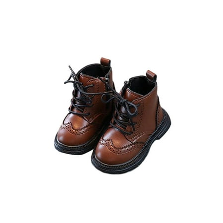 

SIMANLAN Girls Boys Casual Dress Boot Round Toe Ankle Boots Wingtip Booties Kids Slip Resistant Shoes Side Zipper Short Bootie Wine Red 10.5toddlers