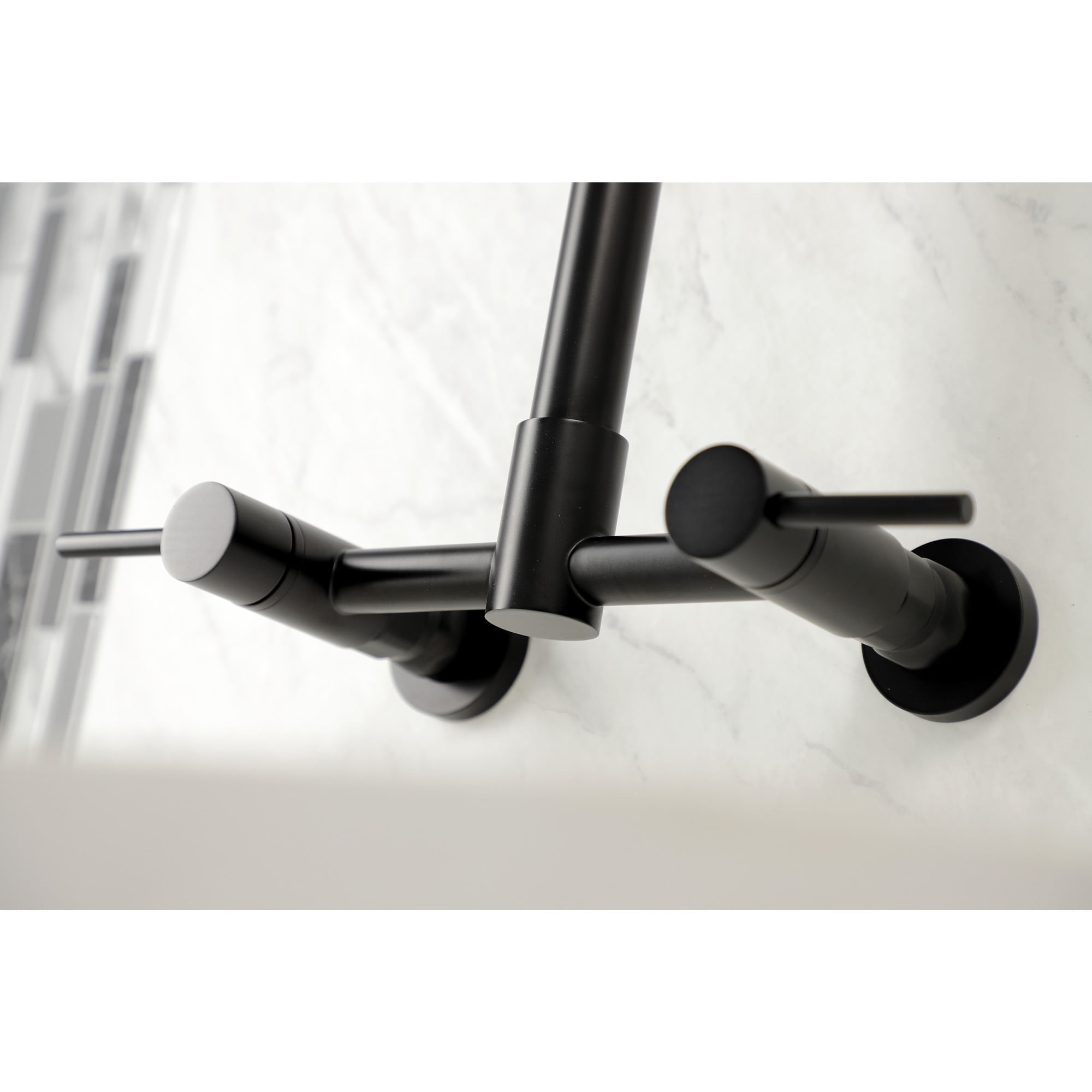Gourmetier GS8180DL Concord Double-Handle Wall-Mount Pre-Rinse Bridge Kitchen Faucet, Matte Black