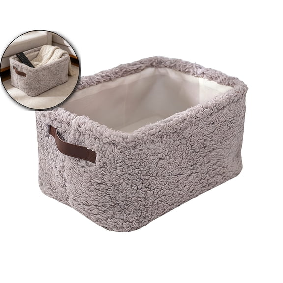 Plush Fuzzy Storage Box with Handles – 13.4 x 9 x 7 Inches Soft Organizer Bin for Home, Bedroom & Closet – Foldable Fabric Basket for Toys, Clothes, Towels & More