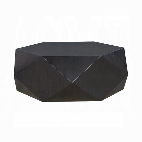 Hano Coffee Table, Black Rubberwood, 50 Inch, Modern Geometric Body