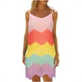 thumbnail image 3 of Tqyyweavej Womens Spaghetti Strap Swimsuit Cover Up Dress Crochet Color Block Beach Cover Up Sleeveless Free Size Swim Cover Up for Women, 3 of 7