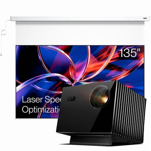 VisionMaster Max 4K Laser Projector with 150-inch Fixed Frame Projector Screen and Ceiling Mount