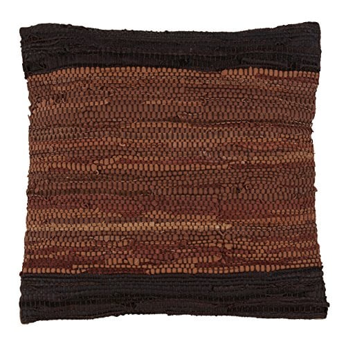 SARO LIFESTYLE Collection Chindi Design Throw Pillow in Two-Tone Leather with Down Filling, 18", Coffee