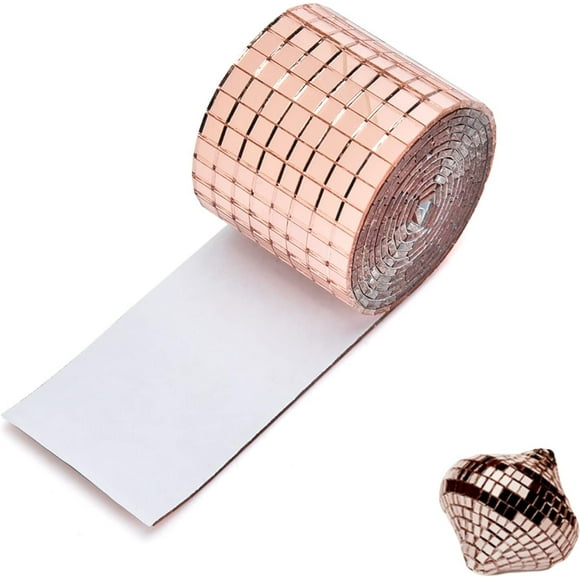 Mosaic Self Adhesive Mirrors, Real Glass Self Adhesive Mini Mirrors, Self Adhesive Mini Square Glass Mirrors Tiles, Applicable to Crafts(Rose Gold)