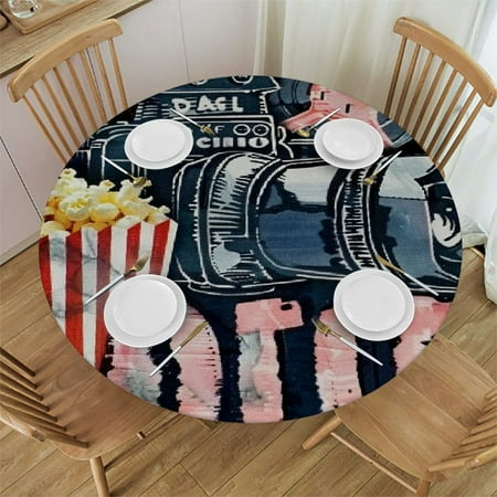 

Orinice Movie Camera Popcorn Cinema Round Table Cover Stain Resistant Washable Indoor Outdoor Tablecloth Kitchen Dining Wedding Parties Waterproof Fabric 100% Polyester 42-46