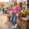 thumbnail image 6 of WULMLEO Women Retro Vintage Wash Sweatshirts Long Sleeve Crewneck Tops Oversized Loose Curved Hem Soft Lightweight Fall Daily Wear Tees Hot Pink M, 6 of 8
